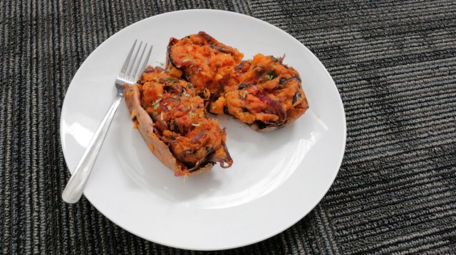 The recipe for these twice-baked sweet potatoes comes from Tom Averill's holiday novel "A Carol Dickens Christmas." (photo by Caitlin Cress/Hale Center for Journalism) 
