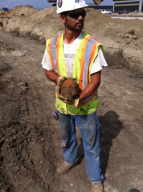 Construction worker Jeremy Burke found a skull while working on the edge of Runway 1, at the Wheeler Downtown Airport.