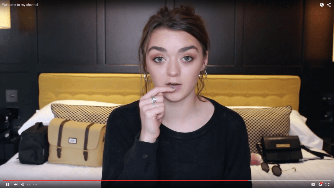 Without her sidekick, Needle, Arya Stark is just Maisie Williams, a girl with a You Tube channel. (Credit: You Tube)