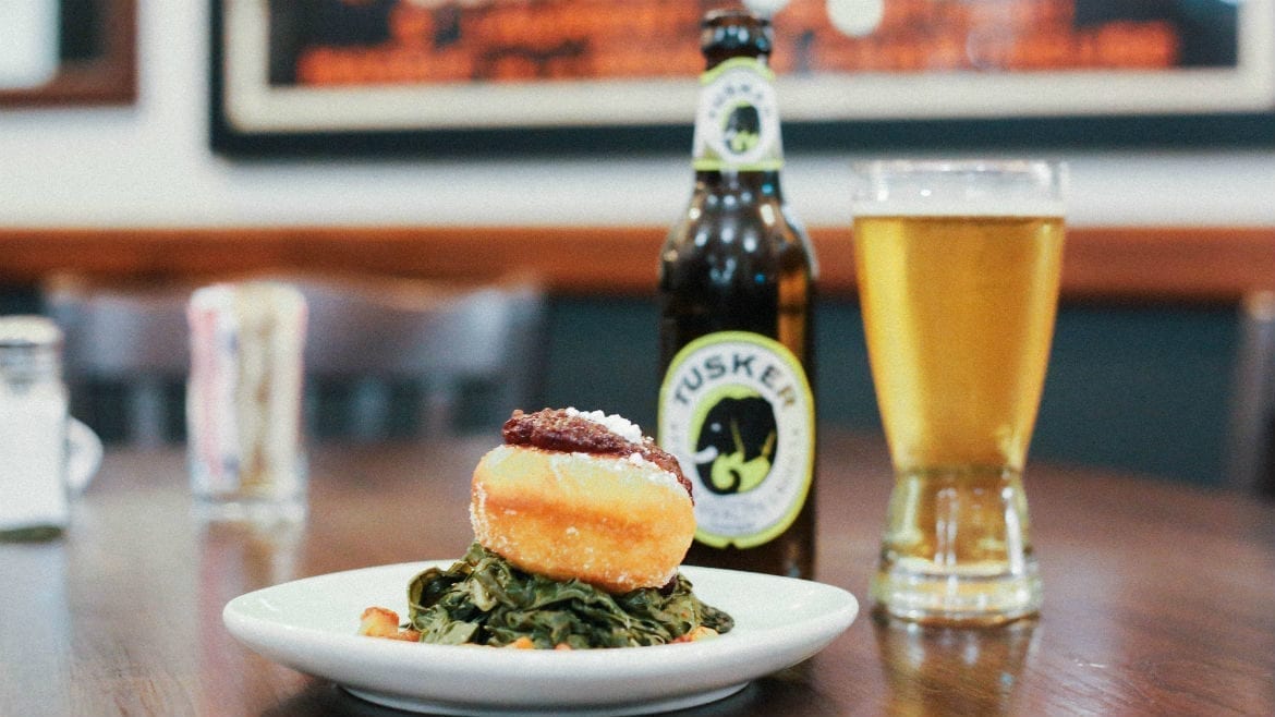 A doughnut and a beer