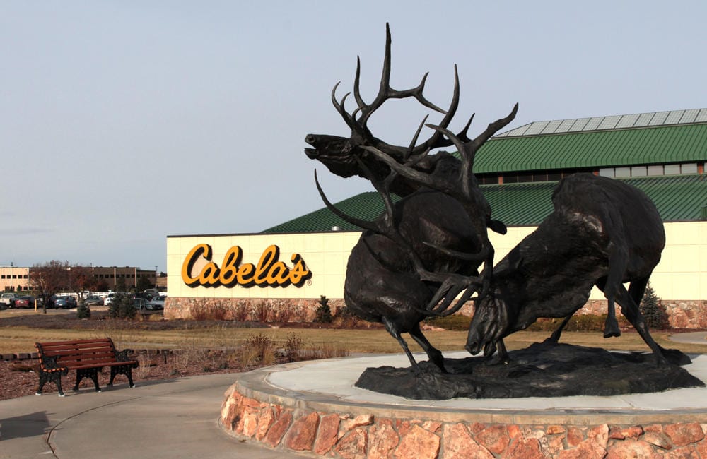 Steel animals outside a Cabela's store.