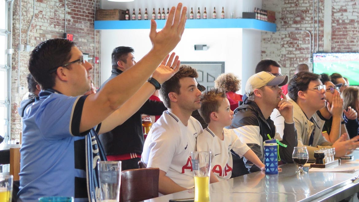 Soccer fans gather at Strange Days Brewing on weekend mornings