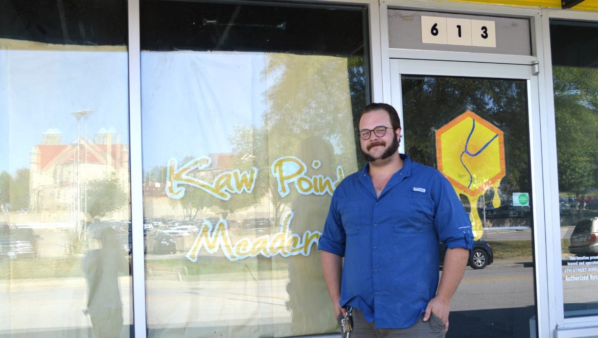 Daniel Bauer, in front of the future home of Kaw Point Meadery, on 6th Street. (Jonathan Bender | Flatland)
