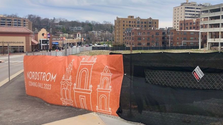 There has been no activity at the proposed Nordstrom site at the Plaza since demolition was completed in 2019. Industry sources say a Fall 2023 completion is unrealistic.