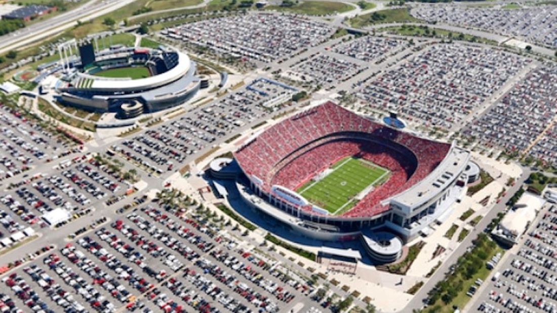 Kansas City ROYALS & CHIEFS STADIUMS - side by side. Truman Sports Complex.