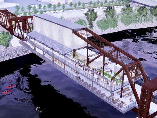 Rendering of the plan to redevelop the Rock Island Bridge in the West Bottoms calls for it to be an entertainment and recreation destination.