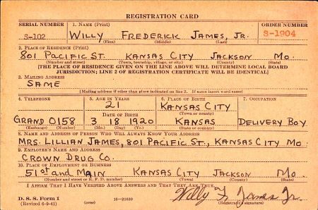 Willy F. James Jr.'s enlistment card.