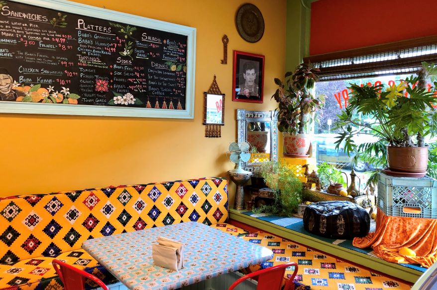 The dining room at Baba’s pantry is designed to have the feel of a Palestinian bazaar. The family has plans to expand into the space next door in the coming year, adding a bakery and an event space.