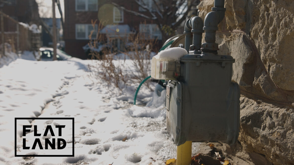 Gas meter in snow with snow and ice