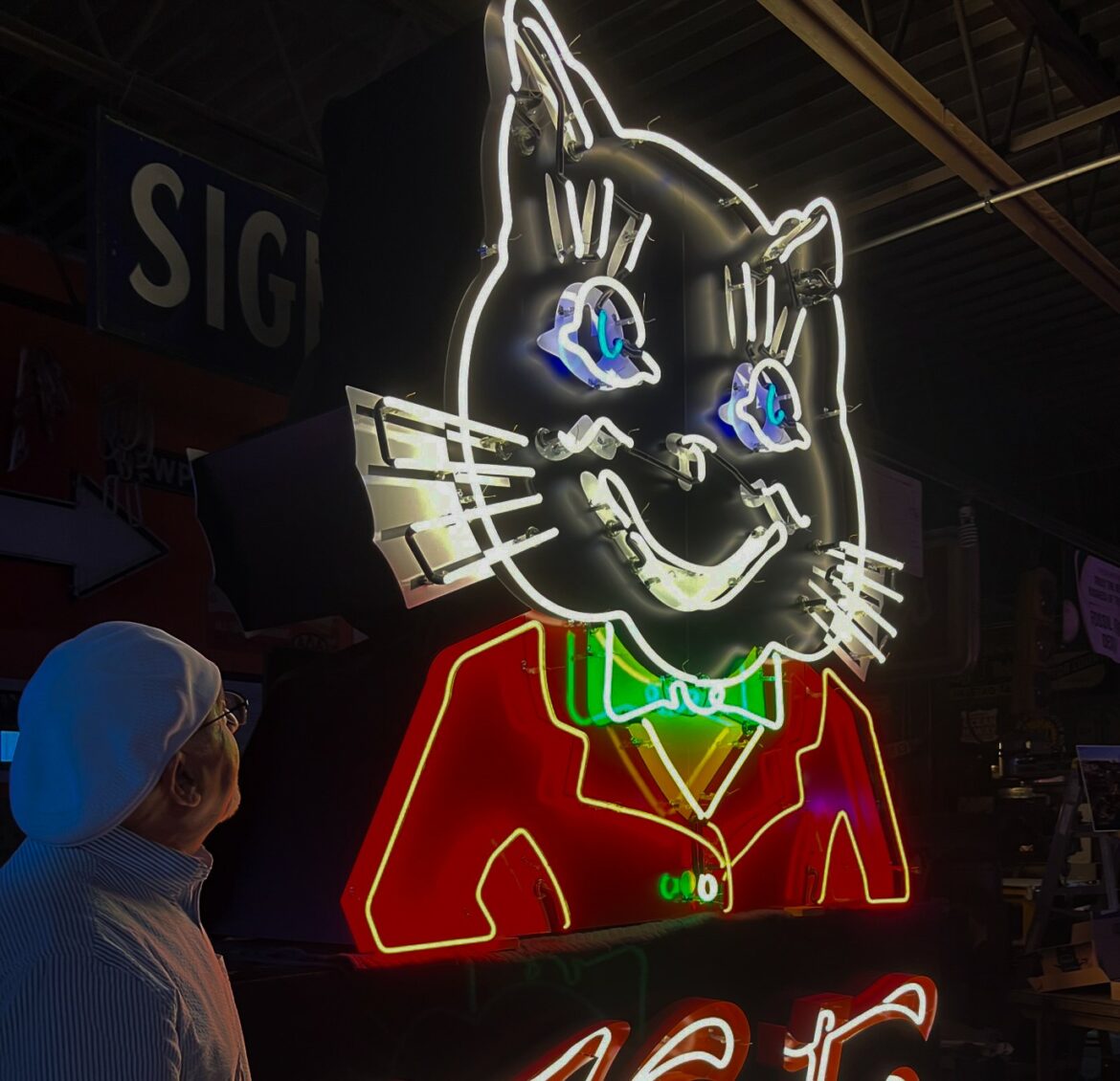 Nick Vedros, the founder of LUMI, admired the new Katz sign at its reveal last week