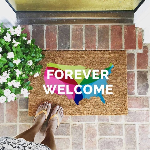 A Forever Welcome doormat.