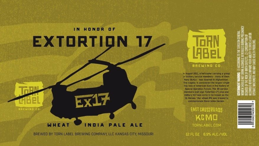 Label of Torn Label Brewing Co.'s Extortion 17.