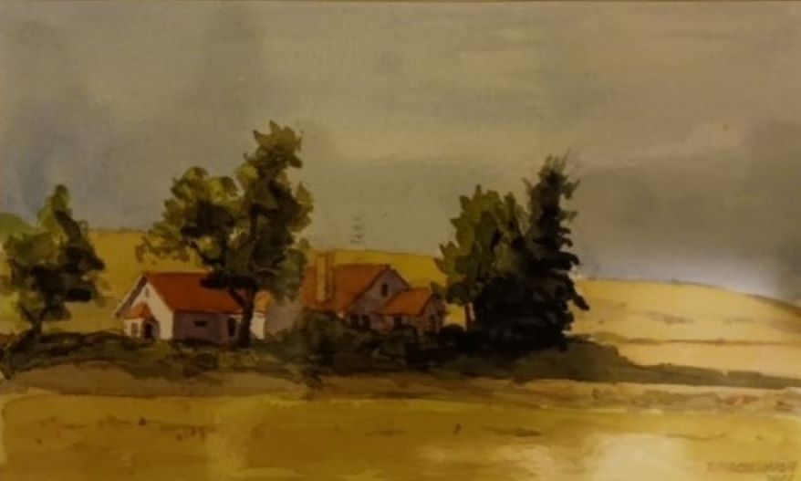 David McCullough, who pondered an artist career as a young man, sometimes rendered watercolors of landscapes or buildings as an exercise during research. In 2014 the author sent this rural scene, reproduced on a postcard, to Michael Devine, former Truman Library director.