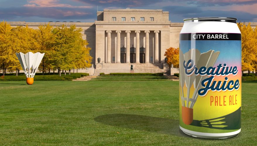 Creative Juice, a pale ale, in front of the Nelson-Atkins Museum of Art.