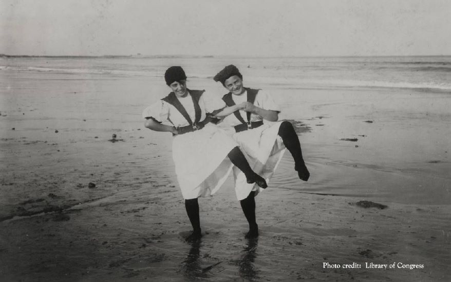 Women on the beach in Jamestown, Rhode Island, in 1897.