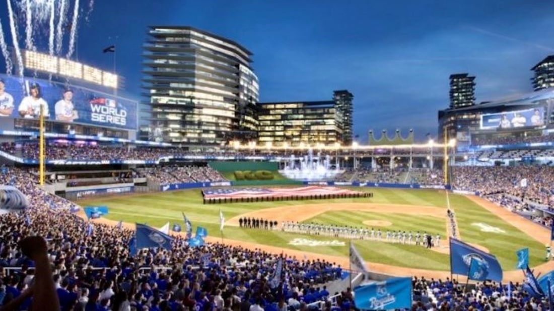 A rendering of a potential downtown Royals ballpark.