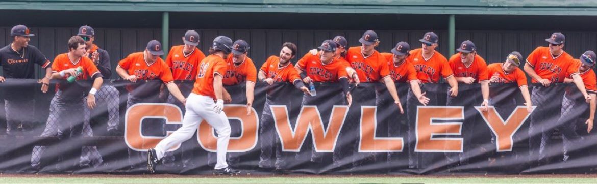 Cowley College’s baseball team in the dugout.