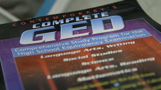Close-up of GED prep manual