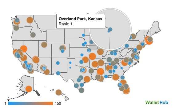 Screenshot of map of ranked cities.