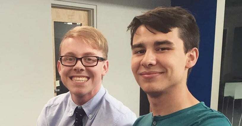Interns Brett Stone, left, and Mason Kilpatrick spent their summer working with digital content at KCPT. (Photo: Rhian Jones | KCPT)