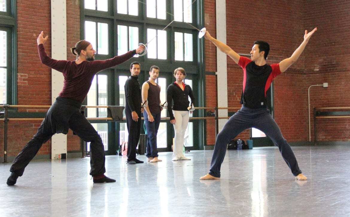 Kansas City Ballet Company Dancers, from left, Logan Pachciarz and Liang Fu rehearse for "The Three Musketeers". (Credit: Kansas City Ballet)