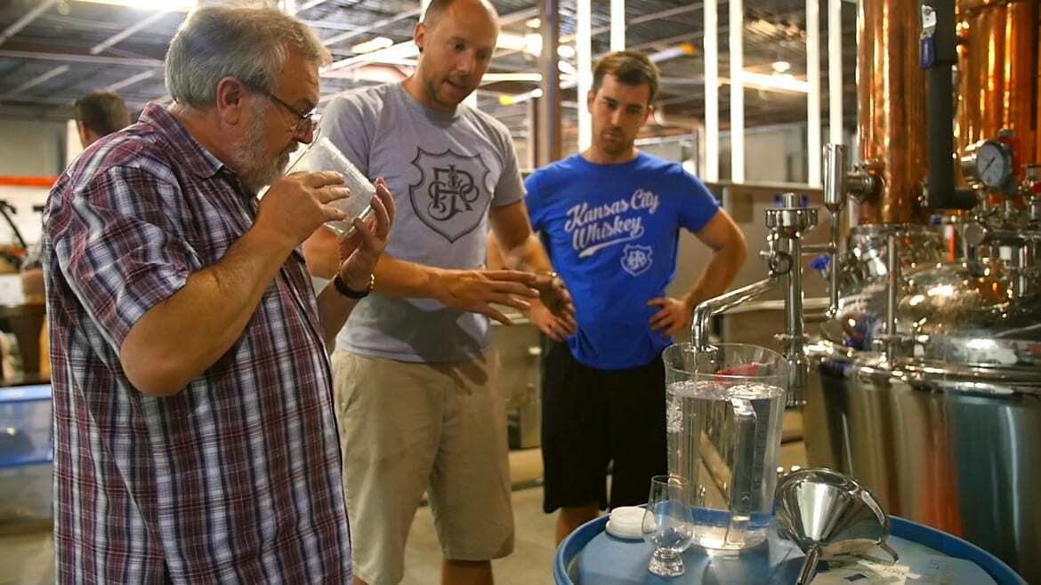 Tom Nichol at J. Rieger & Co. working on the new batch of gin.