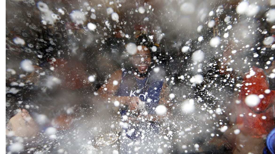 Kansas City Royals' Johnny Cueto celebrates after Game 5 of the Major League Baseball World Series on Monday. The Royals won 7-2 to win the series. (Photo: David J. Phillip | AP)