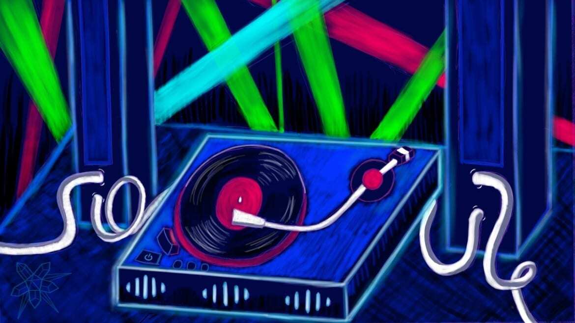 Vinyl record on turntable