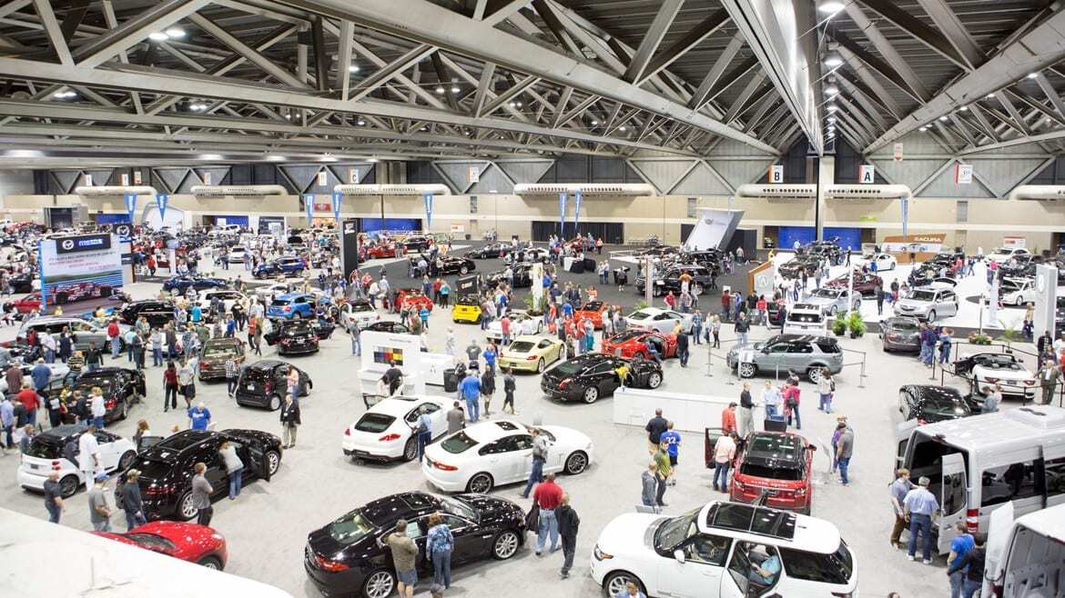 Cars in showroom for auto show