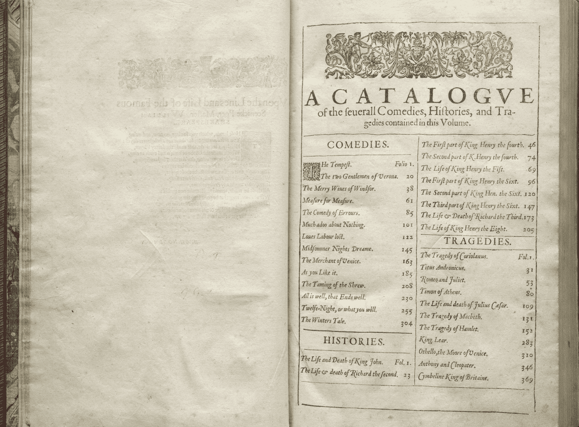 Shakespeare First Folio, 1623. Courtesy of Folger Shakespeare Library