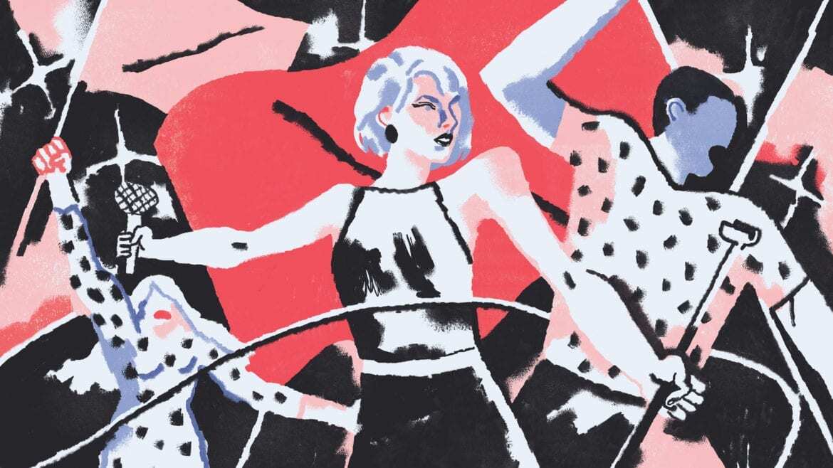 An illustration of Taylor Swift leading the charge
