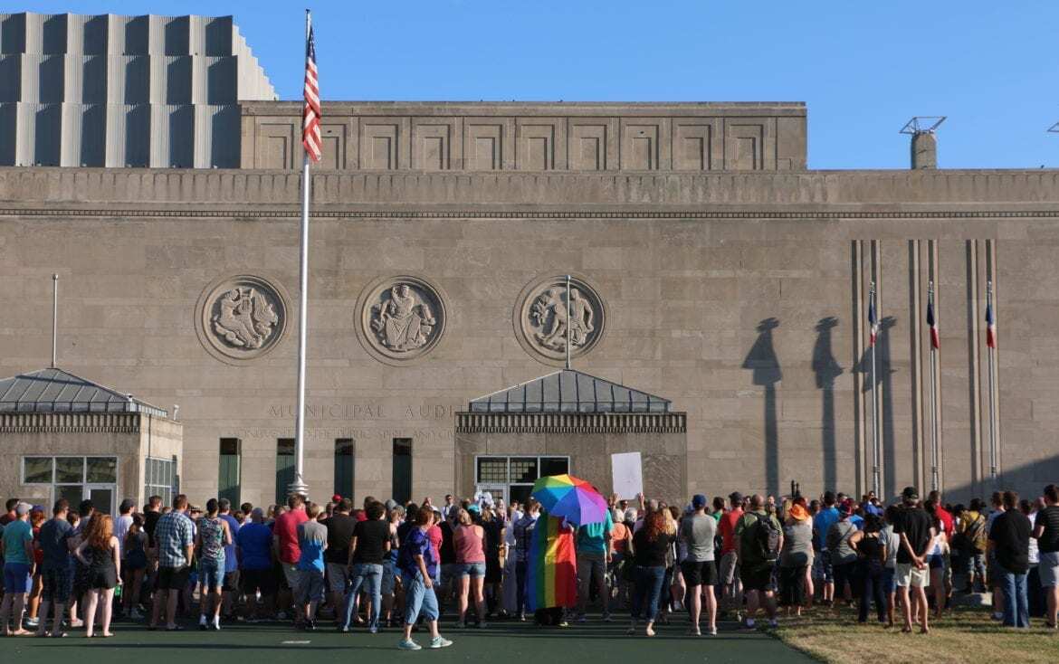 A crowd gathering