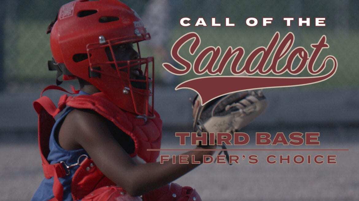 A catcher warms up to catch the baseball for "Call of the Sandlot."