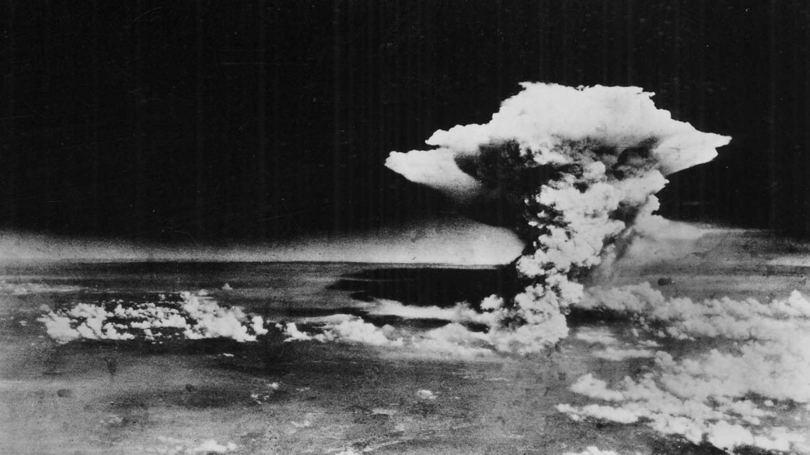 An Air Force reconnaissance photo taken several hours after an atomic bomb was dropped on Hiroshima, Japan, on Aug. 6, 1945.