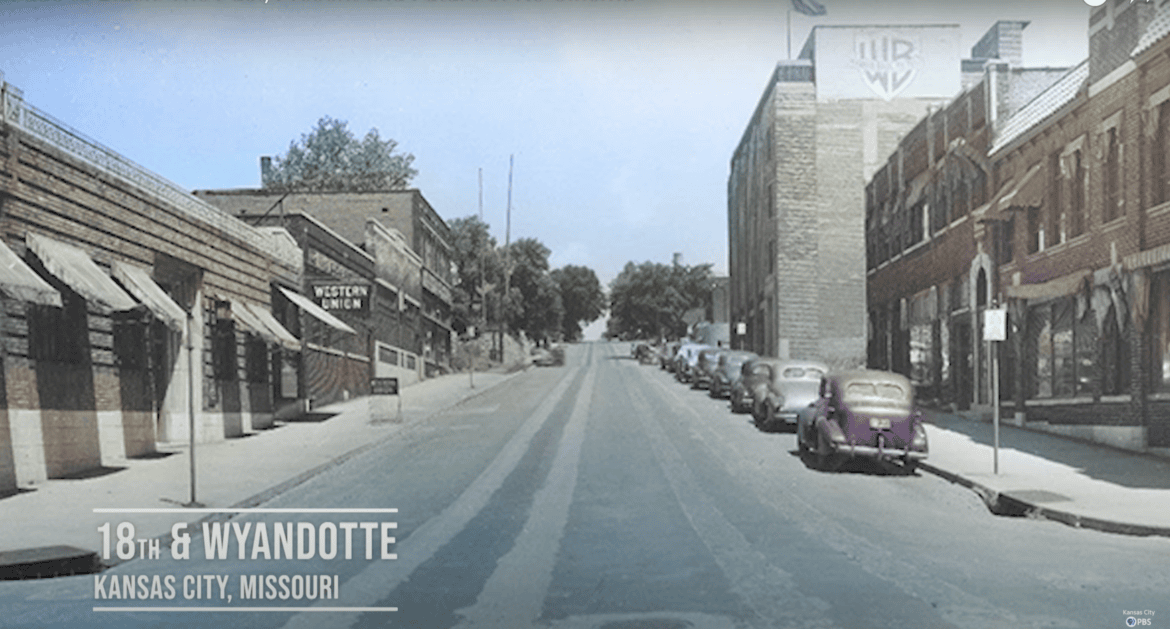 An old photograph of Kansas City's Film Row.