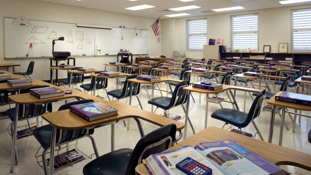 An empty classroom.