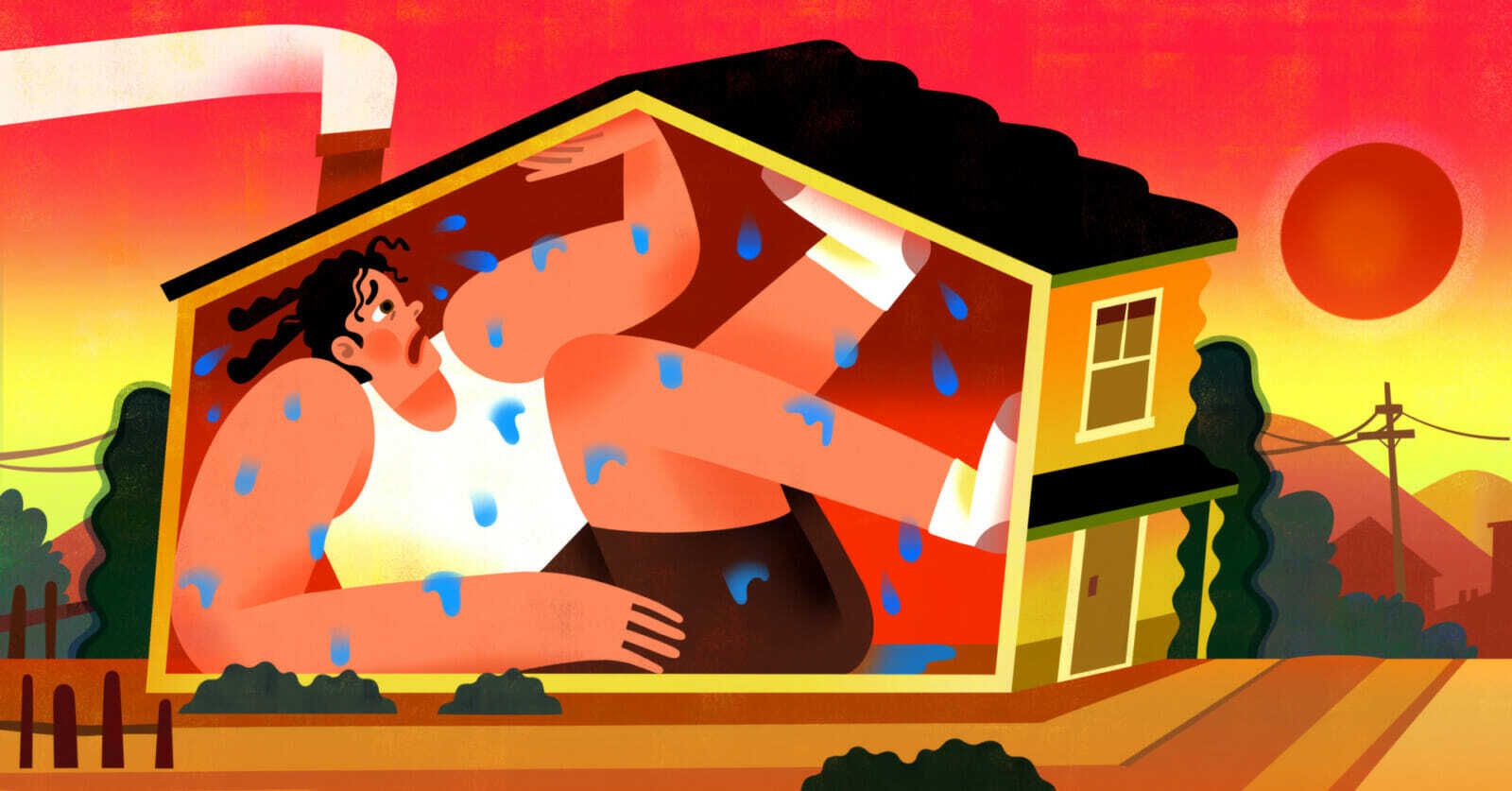 Illustration of a resident sweating in a home.