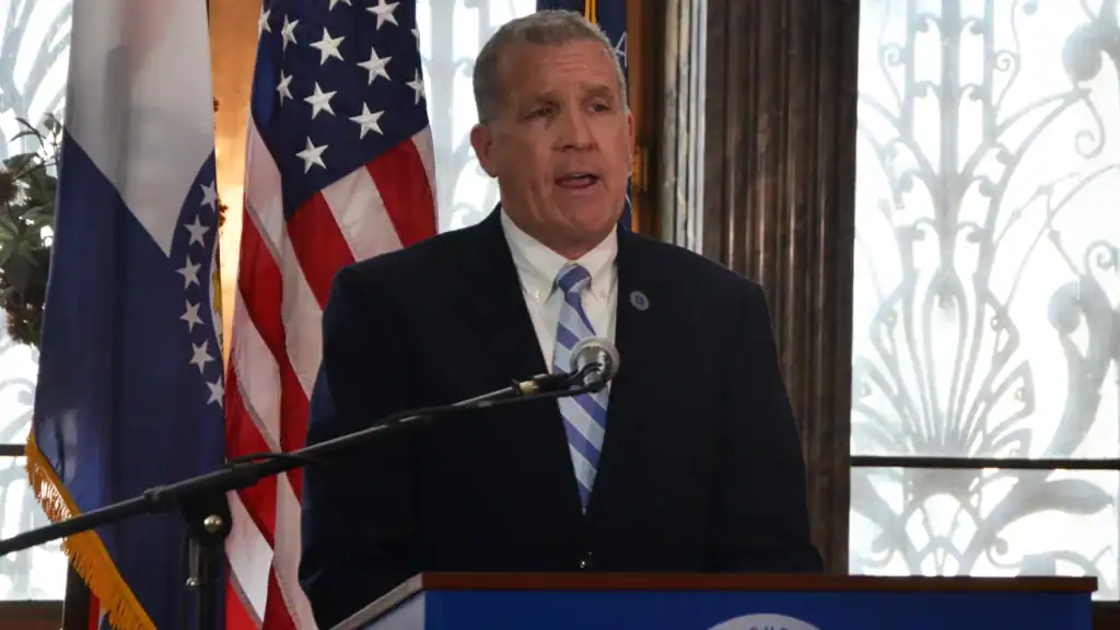 At a press conference, Interim Jackson County Executive Philip LeVota denied the charges against him. (Grace Hills | KCUR 89.3)