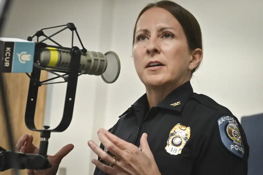 Kansas City Police Chief Stacey Graves talks Tuesday, Sept. 1, 2026 about her pending retirement. (Carlos Moreno | KCUR 89.3)