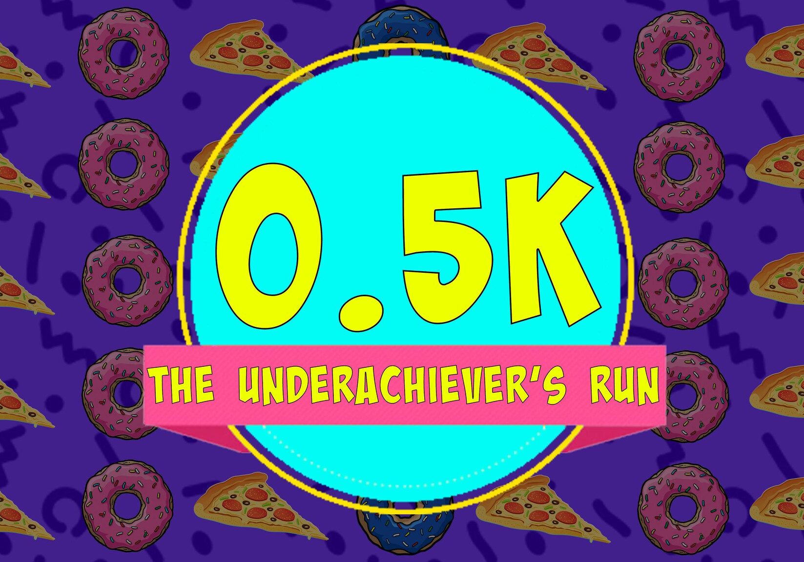 The Underachiever's Run Logo showing pizza and donuts