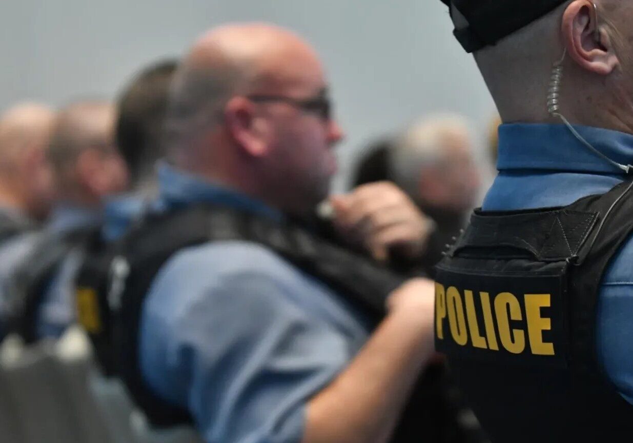 Officers sit at a meeting of the Kansas City Board of Police Commissioners in December 2021.