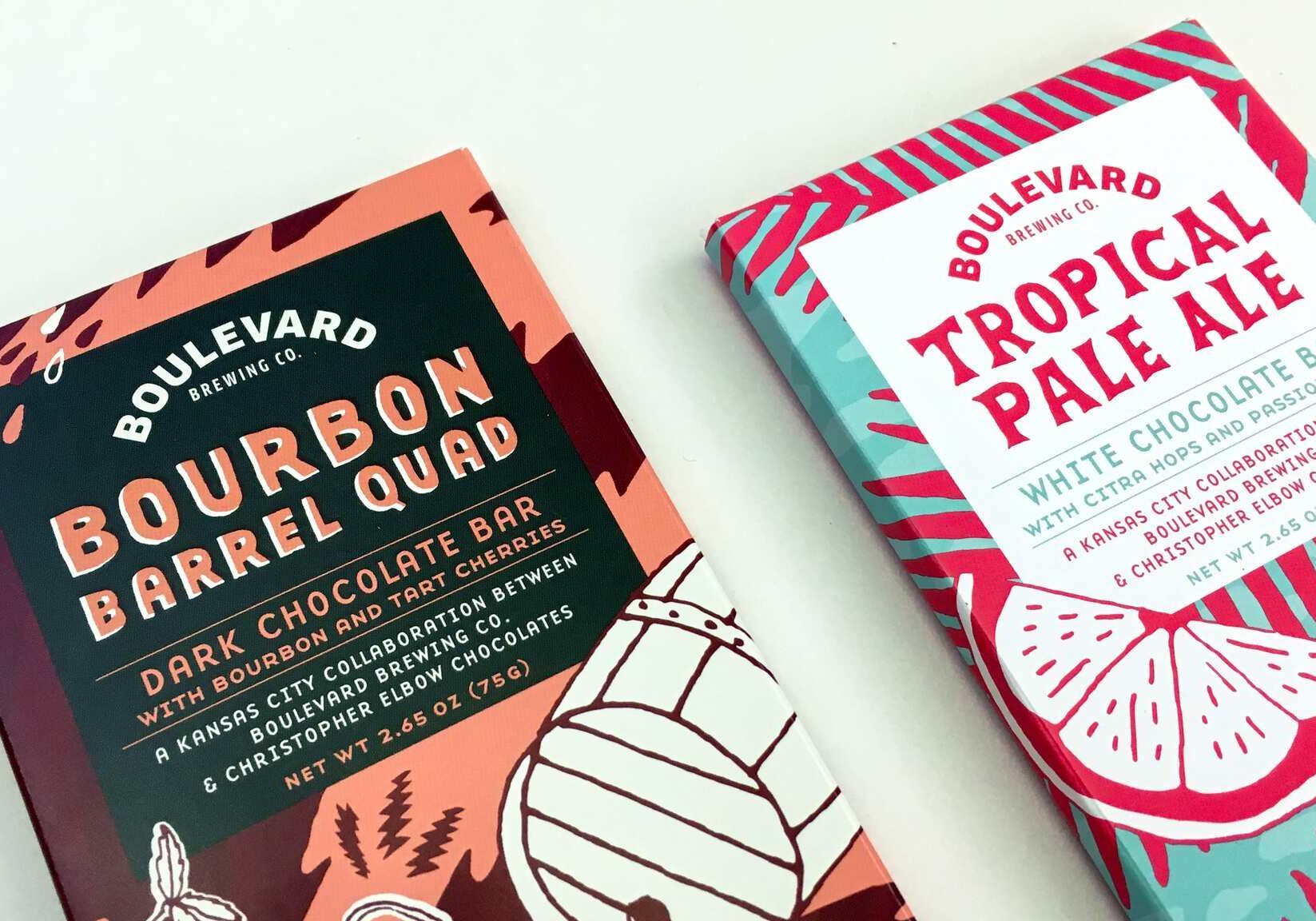 A pair of new Christopher Elbow chocolate bars, inspired by beer, are available in the Boulevard Brewing Co. gift shop.