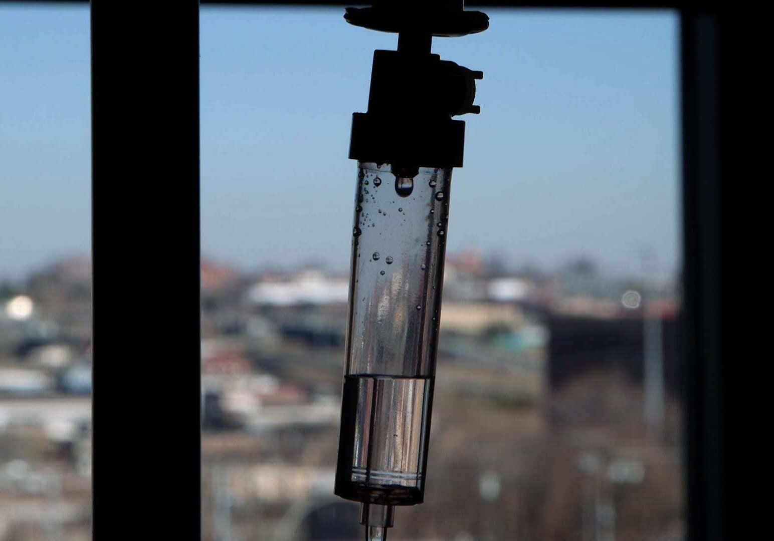 Image of an IV with saline at a KC hospital.