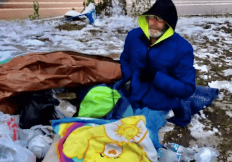 Cold homeless man