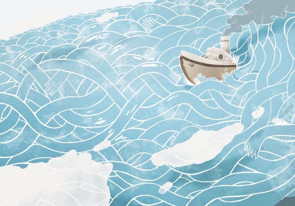 Illustration of a lonely boat on the Missouri river
