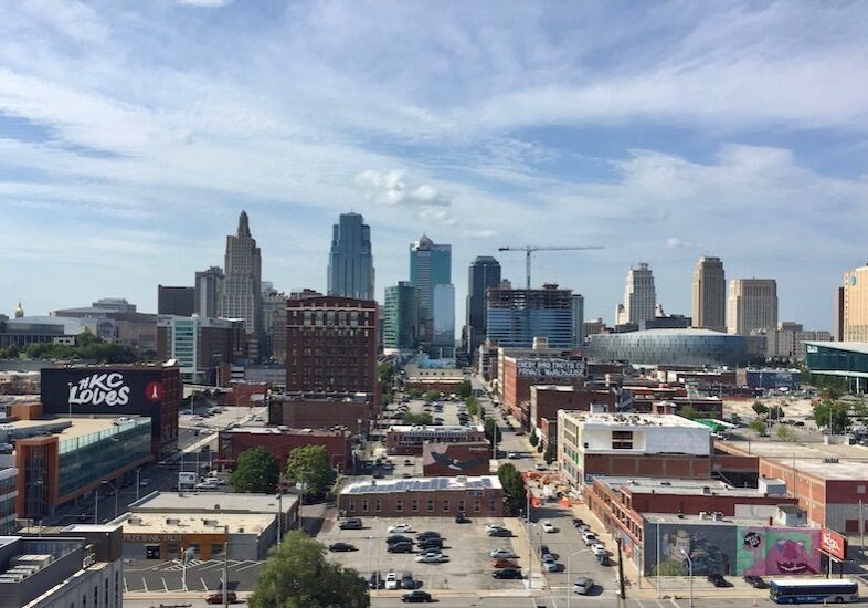 downtown skyline from the Crossroads