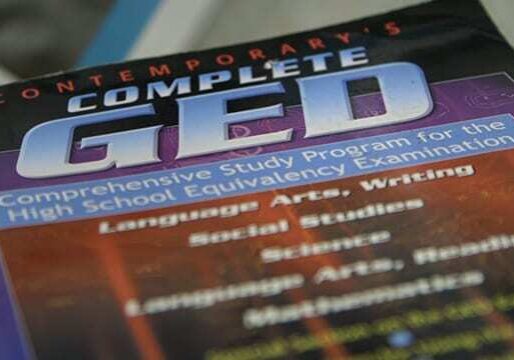 Close-up of GED prep manual