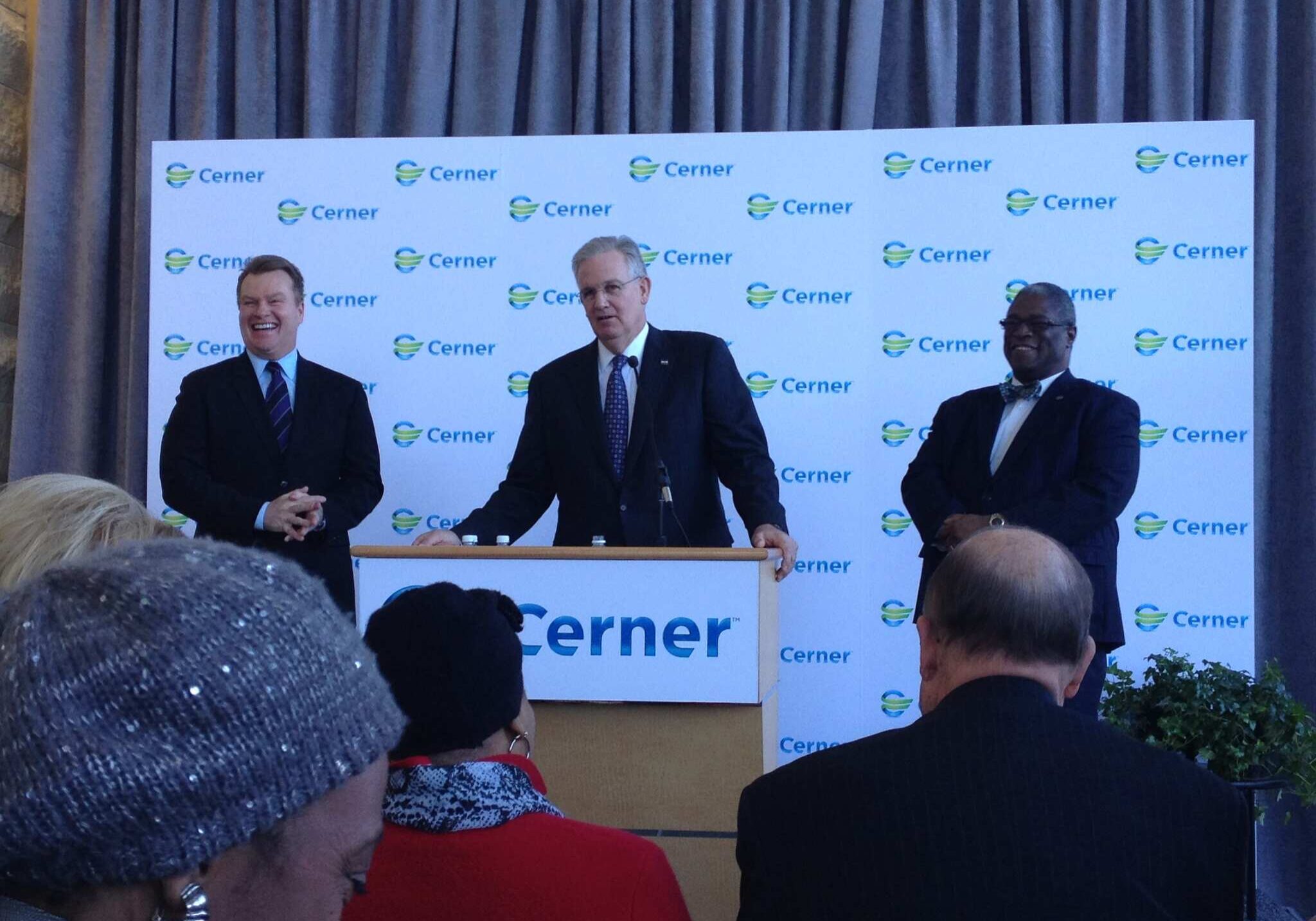 Cerner President Zane Burke, Governor Jay Nixon and Mayor Sly James took questions from the press Friday morning. 