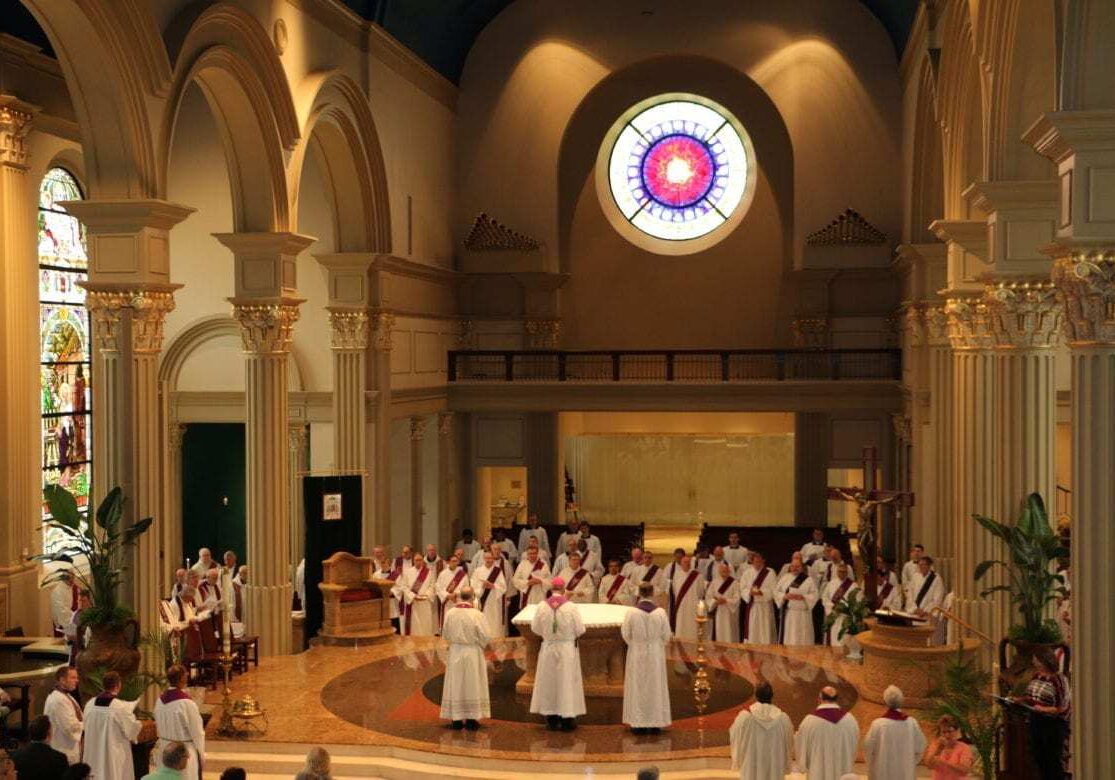 Priests from the Diocese of KC and St. Joe assemble on the alter at the Cathedral of the Immaculate Conception downtown. 