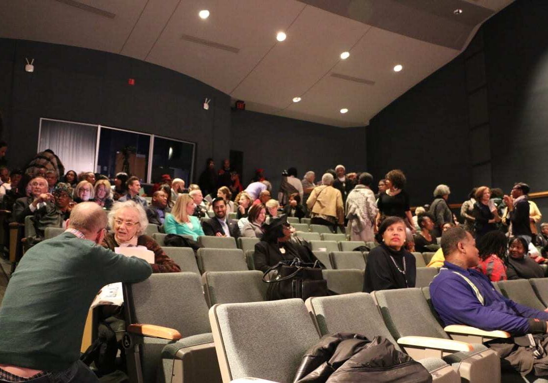 Audience awaits second candidate to take the stage